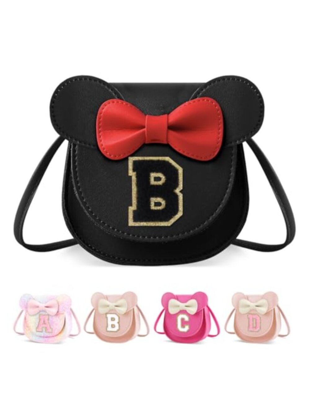 Toddler Girls Faux Leather Crossbody Purse Mouse Ear Bow Initial B
